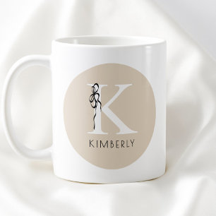 Elegant Initial Brun Feminina Snygga Monogram Bow Kaffemugg