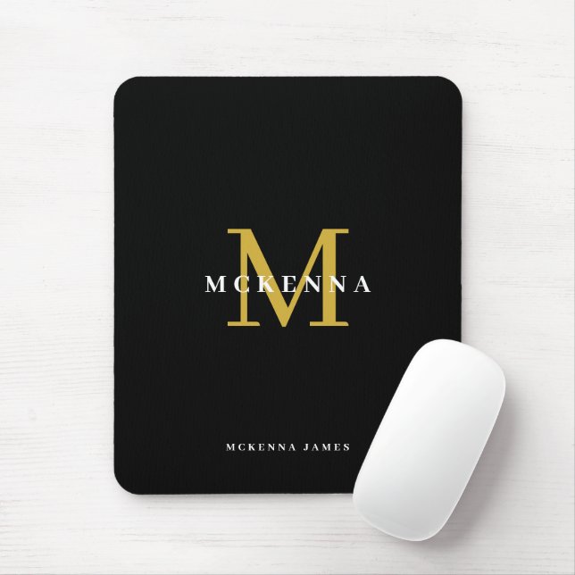 Elegant Initial Chic Black Gold Monogram Musmatta (Med mus)