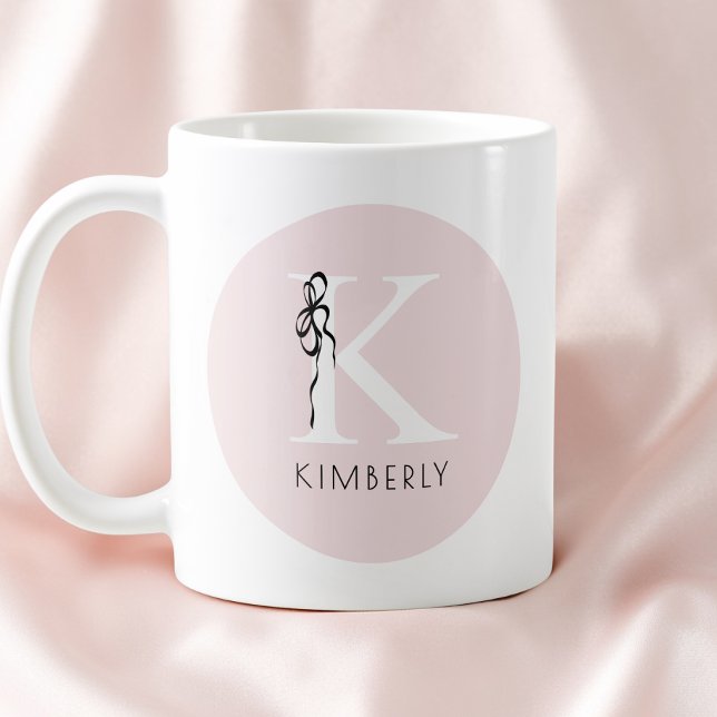 Elegant initial rosa feminin kvinnlig monogram med kaffemugg (Elegant Initial Pink Girly Feminine Bow Monogram Coffee Mug)