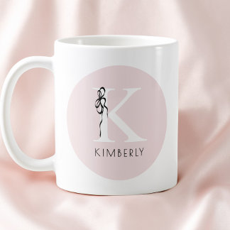Elegant Initial Rosa Feminint Snyggt Båge Monogram Kaffemugg