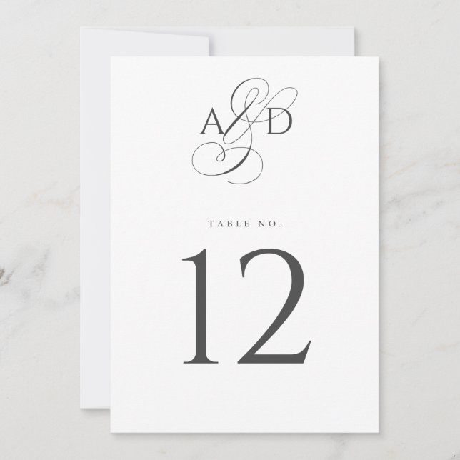 Elegant Initial Script Bröllops Bord Nummer Kort (Framsida)