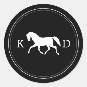Elegant Initialer Horse Wedding Favor Runt Klistermärke