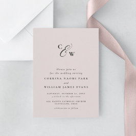 Elegant initialer - minimal inbjudan till rosa brö