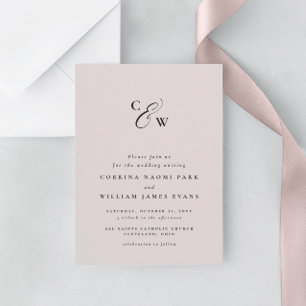 Elegant initialer - minimal inbjudan till rosa brö