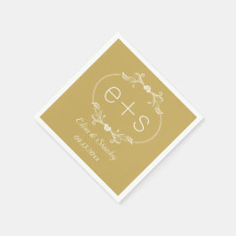 Elegant initialer, Vita ram, guld bröllop Pappersservett