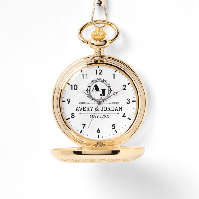  Elegant Initials White black Luxury  Monogram Armbandsur (Framsida)