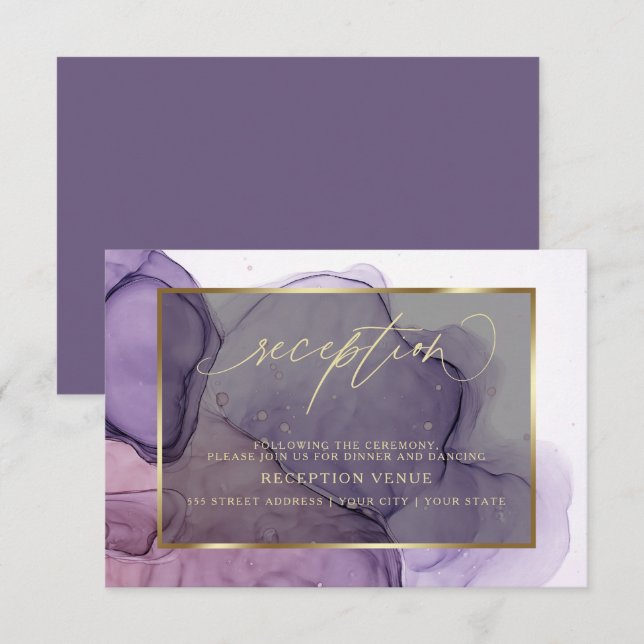 Elegant Ink Ros Plommon  Mottagning  Inbjudan (Fram/baksida)