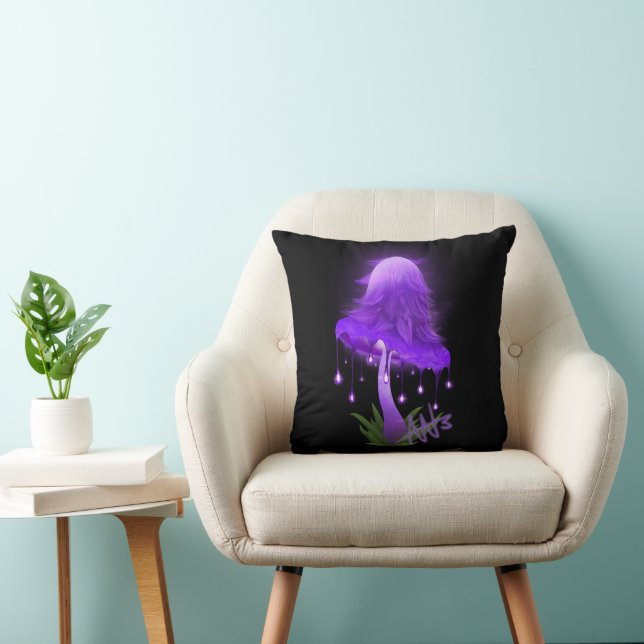 Elegant Inky Cap Glowing Lila Mushroom Pillow Kudde (Stol)