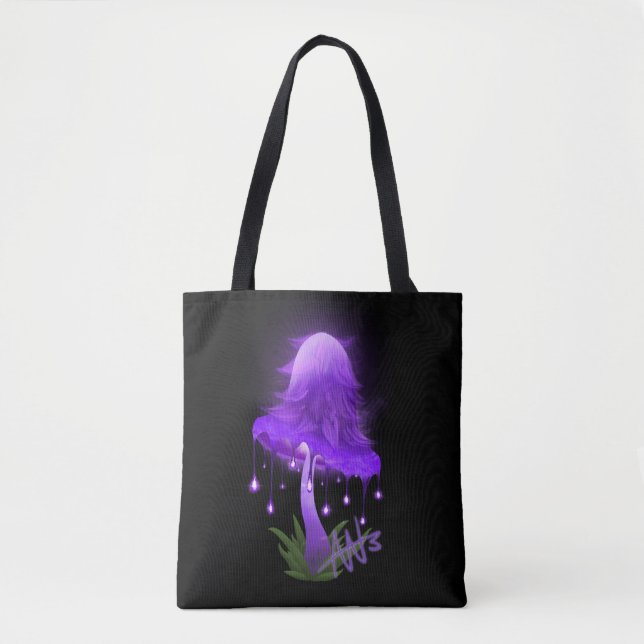 Elegant Inky Cap Glowing Lila Mushroom Tote Bag Tygkasse (Framsida)