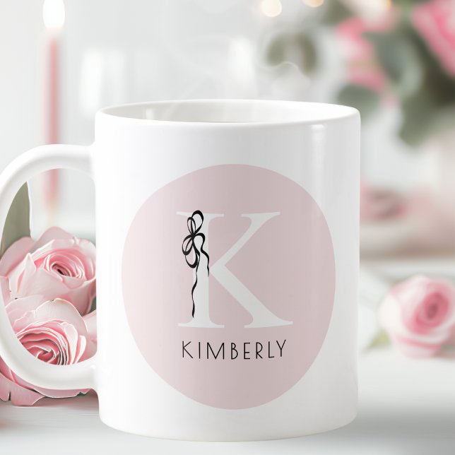 Elegant Inledande Rosa Girly Feminine Bow Monogram Kaffemugg (Elegant Initial Pink Girly Feminine Bow Monogram Coffee Mug)