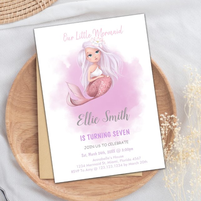 Elegant inom ramen för inbjudningar till havsparti (Copper Tail Mermaid Birthday Invitations)