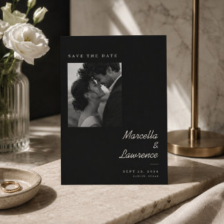 Elegant inramad fotografera Save The Date-kort. Spara Datumet
