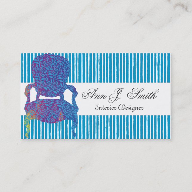 Elegant inre formgivare görade randig blått visitkort (Framsida)