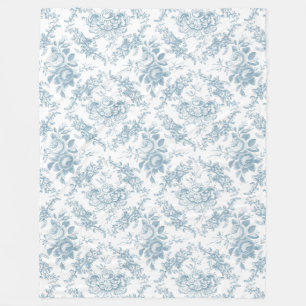 Elegant inristad blått- och vitblommigt Toile Fleecefilt