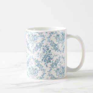Elegant inristad blått- och vitblommigt Toile Kaffemugg