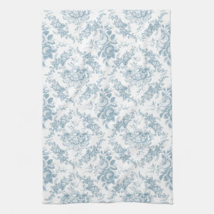 Elegant inristad blått- och vitblommigt Toile Kökshandduk