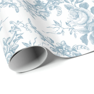 Elegant inristad blått- och vitblommigt Toile Presentpapper