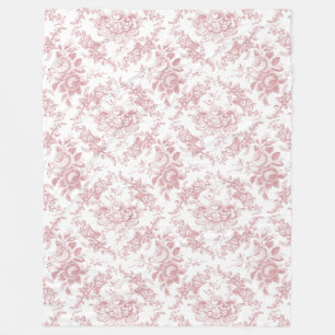 Elegant inristad rosa- och vitblommigt Toile Fleecefilt