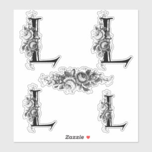Elegant inristat blom- Monogrambrev L Klistermärken