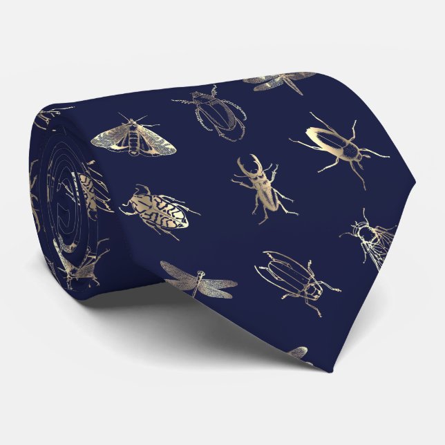 elegant insektrare mönster på mörk blått slips (Rullad)