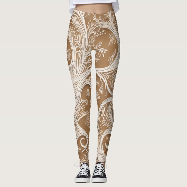 Elegant Intricate White Design på tandbeningar Leggings (Framsida)