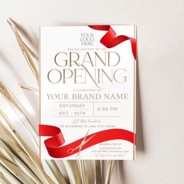 Elegant invitación för öppningsceremoni med bandsa inbjudningar (Elegant Grand Opening Ribbon Cutting Invitation Card)