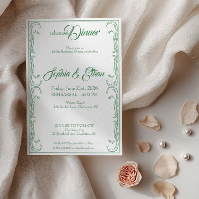 Elegant Invitation till förövning middag – Grön Ro Inbjudningar (Skapare uppladdad)