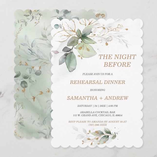 Elegant Invitation till förövning middag Inbjudningar (Fram/baksida)