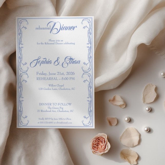 Elegant Invitation till Övningsmiddag – Blå Ros F Inbjudningar (Skapare uppladdad)