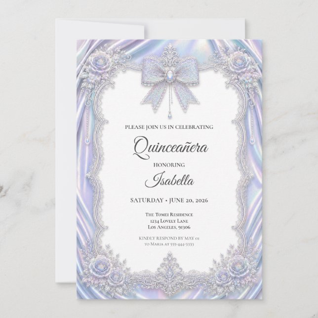 Elegant Iridescent Båge Quinceañera Inbjudningar (Framsida)