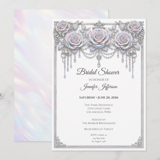 Elegant Iridescent Blommig Bröllopsdusch Inbjudningar (Fram/baksida)