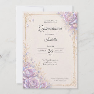 Elegant Iridescent Blommig Quinceañera Inbjudningar