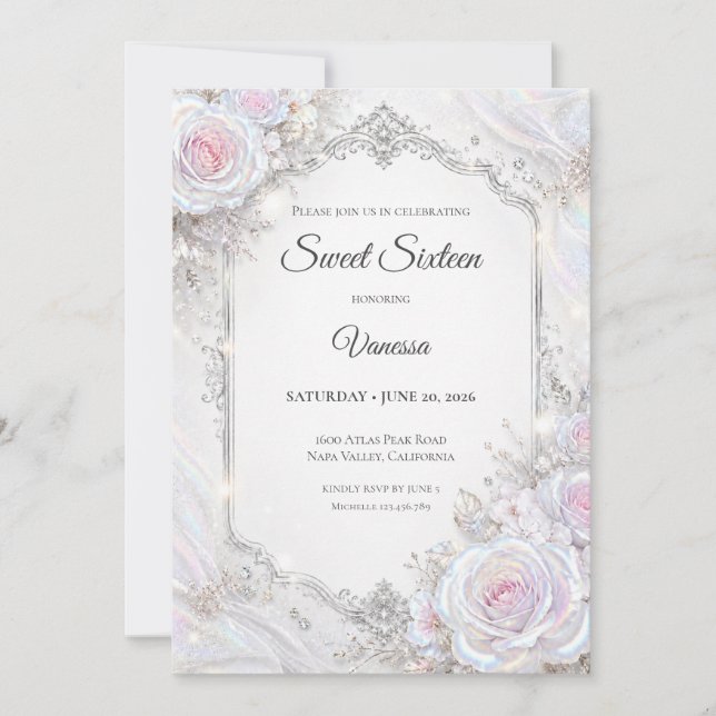 Elegant Iridescent Blommig Sweet 16 Inbjudningar (Framsida)