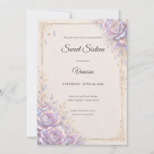 Elegant Iridescent Blommig Sweet 16 Inbjudningar