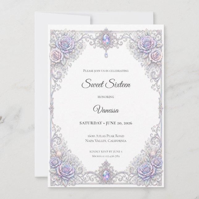 Elegant Iridescent Blommig Sweet 16 Inbjudningar (Framsida)