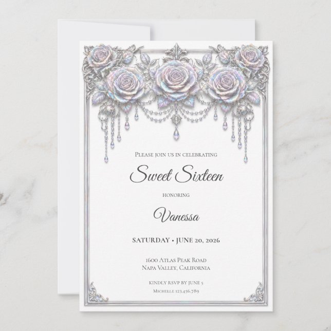 Elegant Iridescent Blommig Sweet 16 Inbjudningar (Framsida)