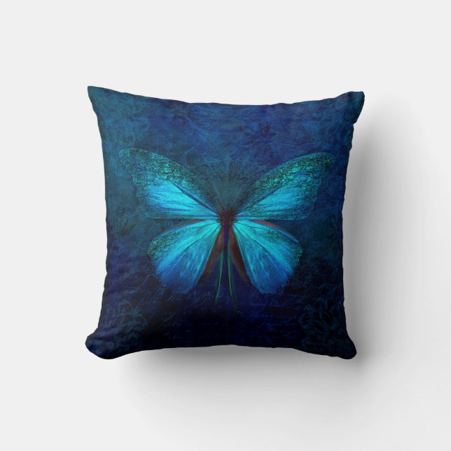 Elegant Iridescent Blue Butterfly Kudde (Framsida)