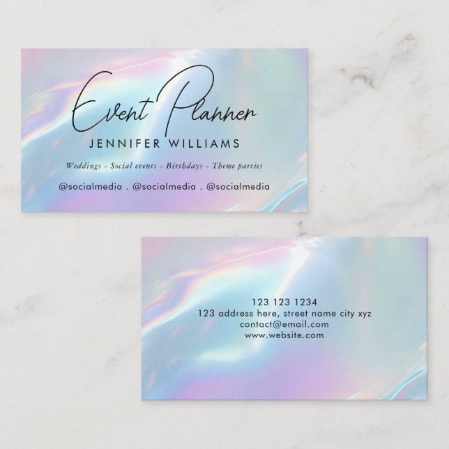 Elegant Iridescent Blue Purple Holographic Visitkort (Fram/baksida)