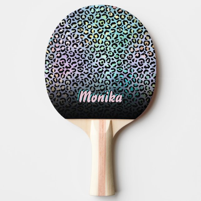 Elegant Iridescent Foil Glam Leopard 3D Monogram Pingisracket (Framsidan)