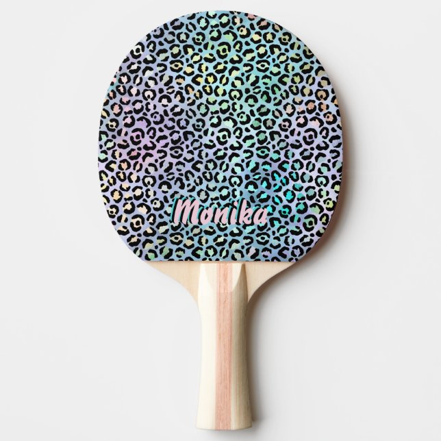 Elegant Iridescent Foil Glam Leopard 3D Monogram Pingisracket (Framsidan)