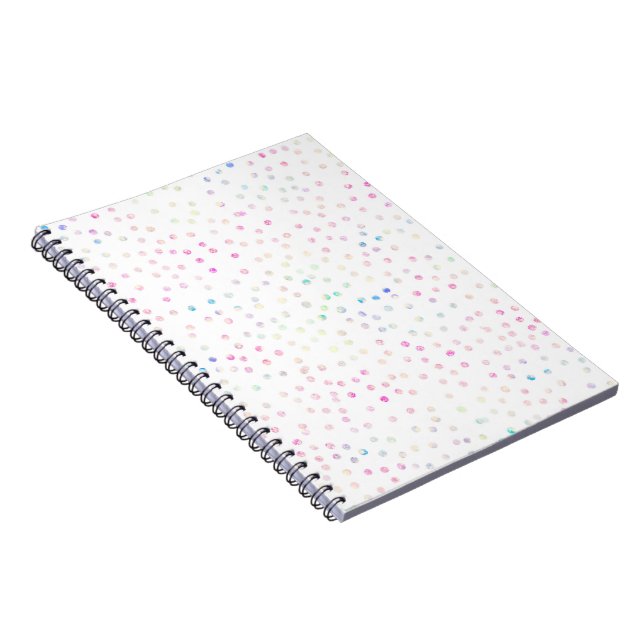 Elegant Iridescent Glitterprickar Vit Design Anteckningsbok (Högra Sidan)