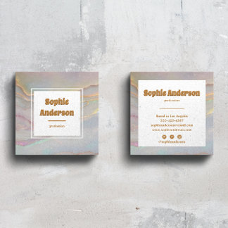 Elegant Iridescent Marble Square Business Card Fyrkantigt Visitkort