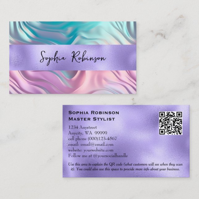 Elegant Iridescent och Lila Foil-Affärskort Rabattkort (Fram/baksida)