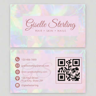 Elegant Iridescent Opal Stone Ro Script QR-kod Visitkort