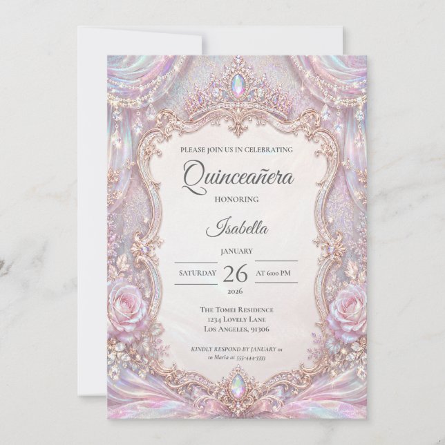Elegant Iridescent Princess Quinceañera Inbjudningar (Framsida)