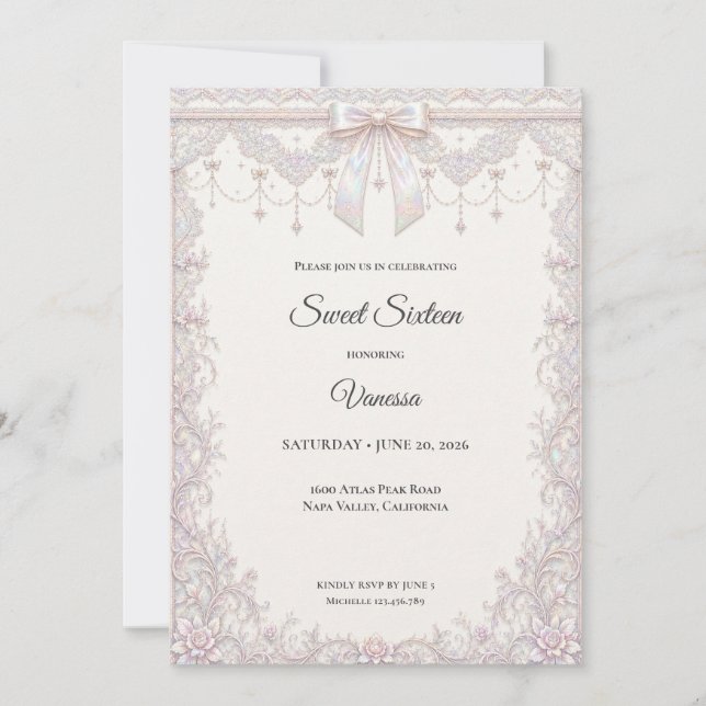 Elegant Iridescent Prinsessa Sweet 16 Inbjudningar (Framsida)
