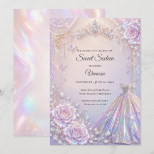 Elegant Iridescent Prinsessa Sweet 16 Inbjudningar