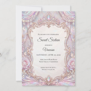 Elegant Iridescent Prinsessa Sweet 16 Inbjudningar