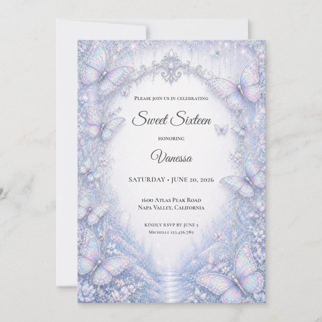 Elegant Iridescent Prinsessa Sweet 16 Inbjudningar (Framsida)