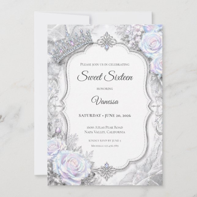 Elegant Iridescent Prinsessa Sweet 16 Inbjudningar (Framsida)